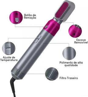Escova Secadora Modeladora 5 em 1 Elétrica Profissional Ar Quente 1000W com Acessórios – Alisa, Seca, Modela e Faz Cachos Rápido