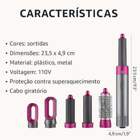 Escova Secadora Modeladora 5 em 1 Elétrica Profissional Ar Quente 1000W com Acessórios – Alisa, Seca, Modela e Faz Cachos Rápido