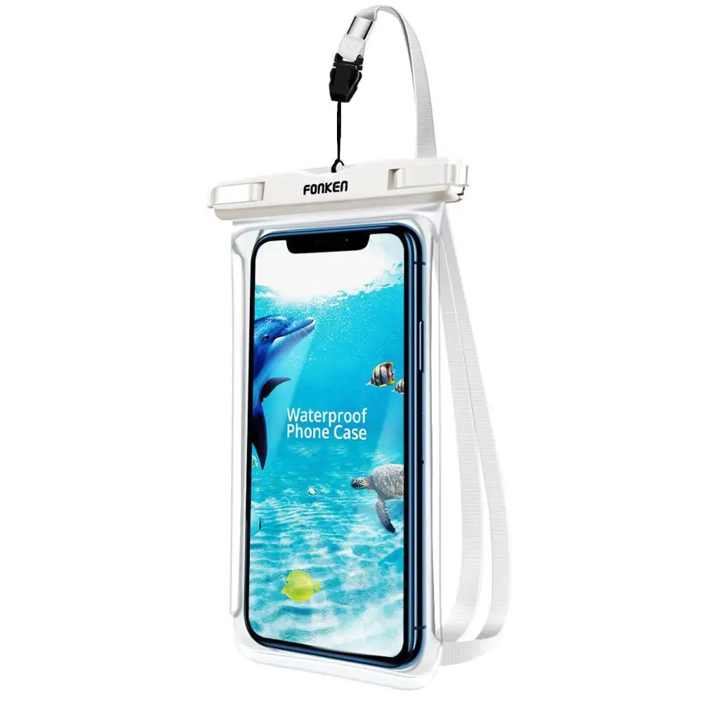 FONKEN Capa à Prova D'Água com Visão Completa para Celular – Bolsa Transparente e Selada para Uso Subaquático, Neve e Chuva, Ideal para Natação e Proteção de Celulares Grandes