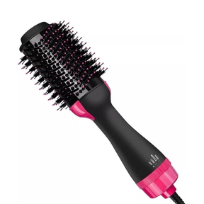 Escova Secadora Alisador Elétrica Quente Cabelo Com 3 Em1 Preto E Rosa