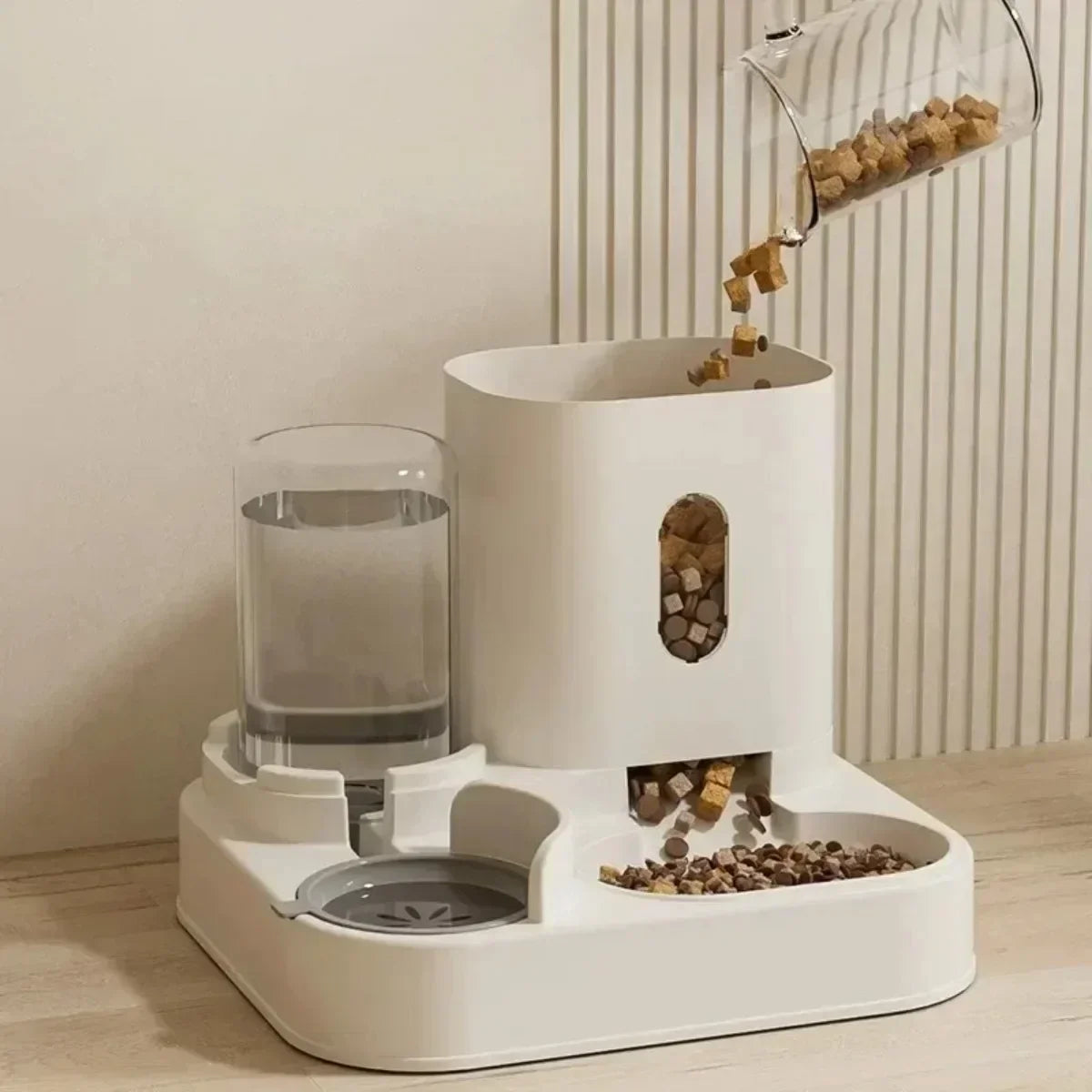 Comedouro automático para cães e gatos com fonte de água, recipiente dispensador de ração de grande capacidade para animais de estimação, acessórios para filhotes e outros animais de estimação.