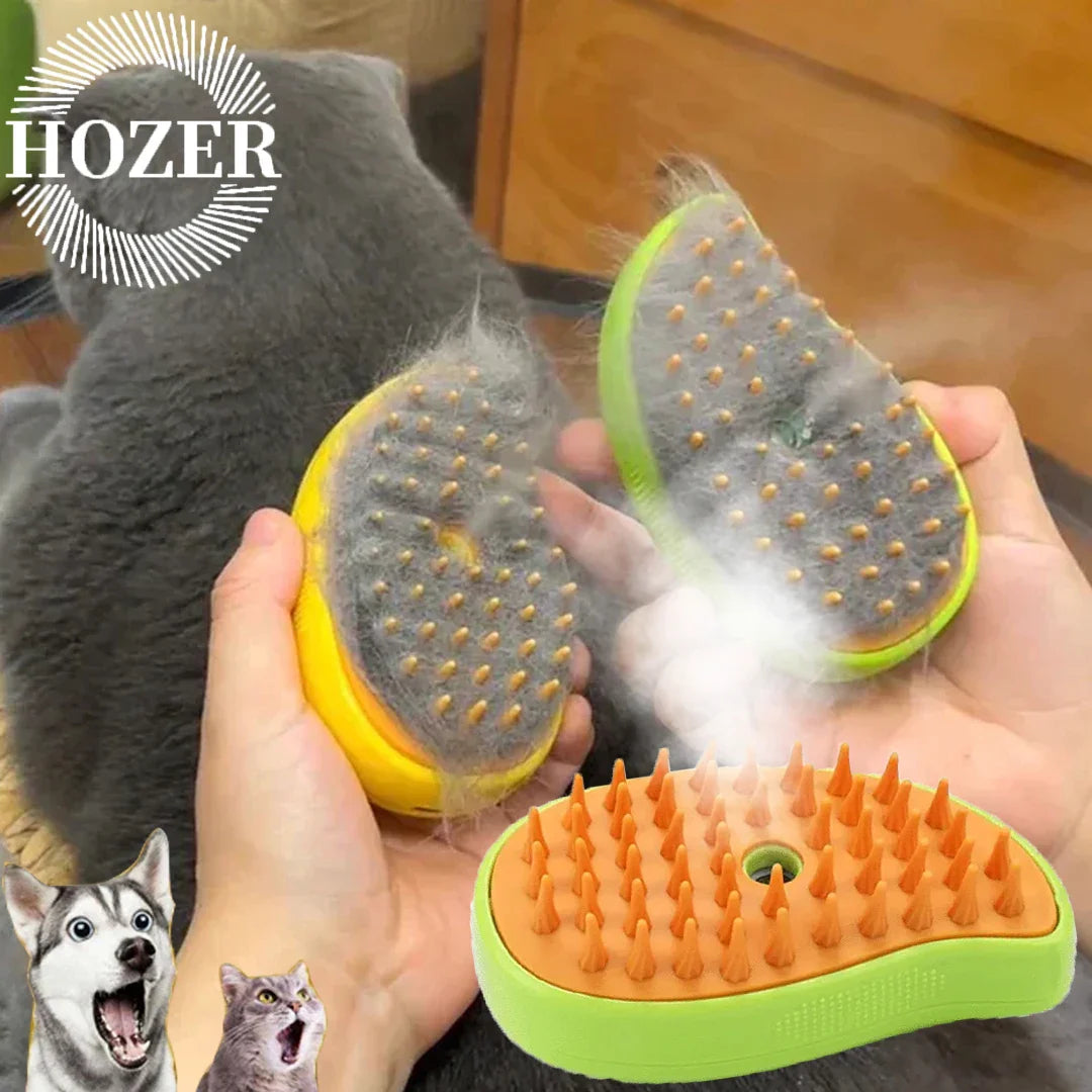 Escova a Vapor para Gatos e Cães | Escova a Vapor Elétrica com Pulverizador para Massagem | Ferramenta de Higiene para Animais de Estimação | Removedor de Pelos 3 em 1 com Pulverização Elétrica e Pente Massageador