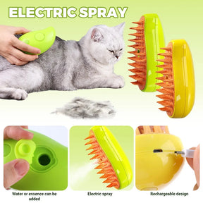 Escova a Vapor para Gatos e Cães | Escova a Vapor Elétrica com Pulverizador para Massagem | Ferramenta de Higiene para Animais de Estimação | Removedor de Pelos 3 em 1 com Pulverização Elétrica e Pente Massageador