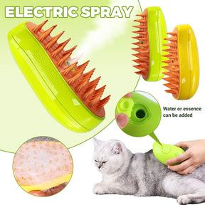 Escova a Vapor para Gatos e Cães | Escova a Vapor Elétrica com Pulverizador para Massagem | Ferramenta de Higiene para Animais de Estimação | Removedor de Pelos 3 em 1 com Pulverização Elétrica e Pente Massageador