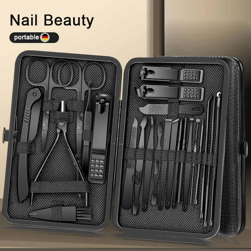 Conjunto de Cortadores de Manicure 8/12/15/20/24 pcs, Cortador de Unhas, Ferramenta de Beleza para Casa, Tesoura de Pedicure, Colher para Ouvido em Aço Inoxidável