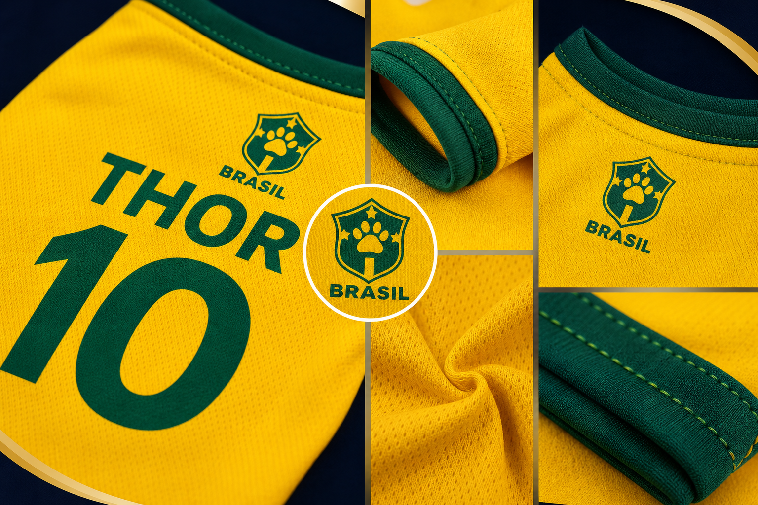 Detalhes de tecido, costura e estampa da camisa personalizada MantoPet